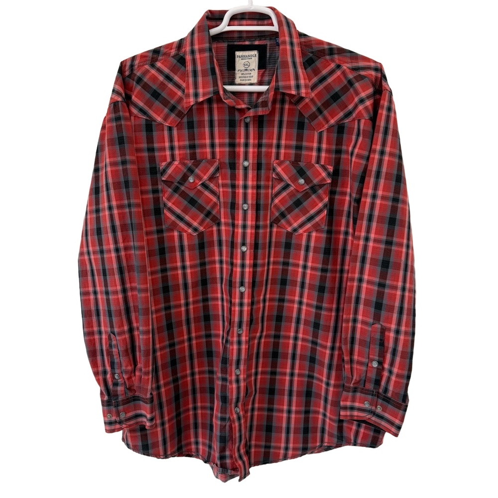 Panhandle Rough Stock Shirt Mens XXL Red Plaid Western Pearl Snap Long Sleeve‎